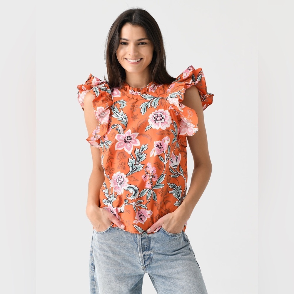 BANJANAN Women’s Kiara Floral Ruffle Organic Cotton Top Blouse - Picture 1 of 10